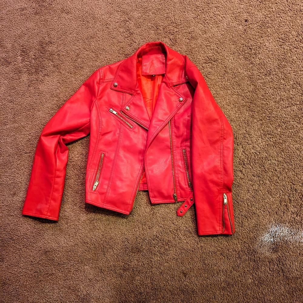 Red Faux Leather Moto Jacket